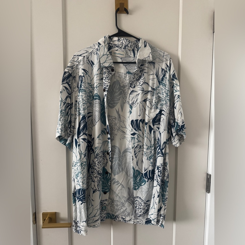 Caribbean Blue and White Patterned Shirt Caribbean XL rayon